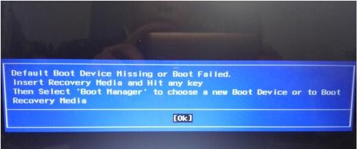 default boot device missing or boot failed