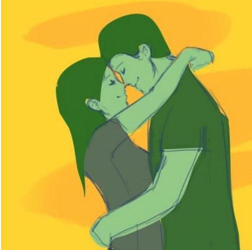 热恋的拥抱.女方环住男方脖子,男方环住女方的腰.